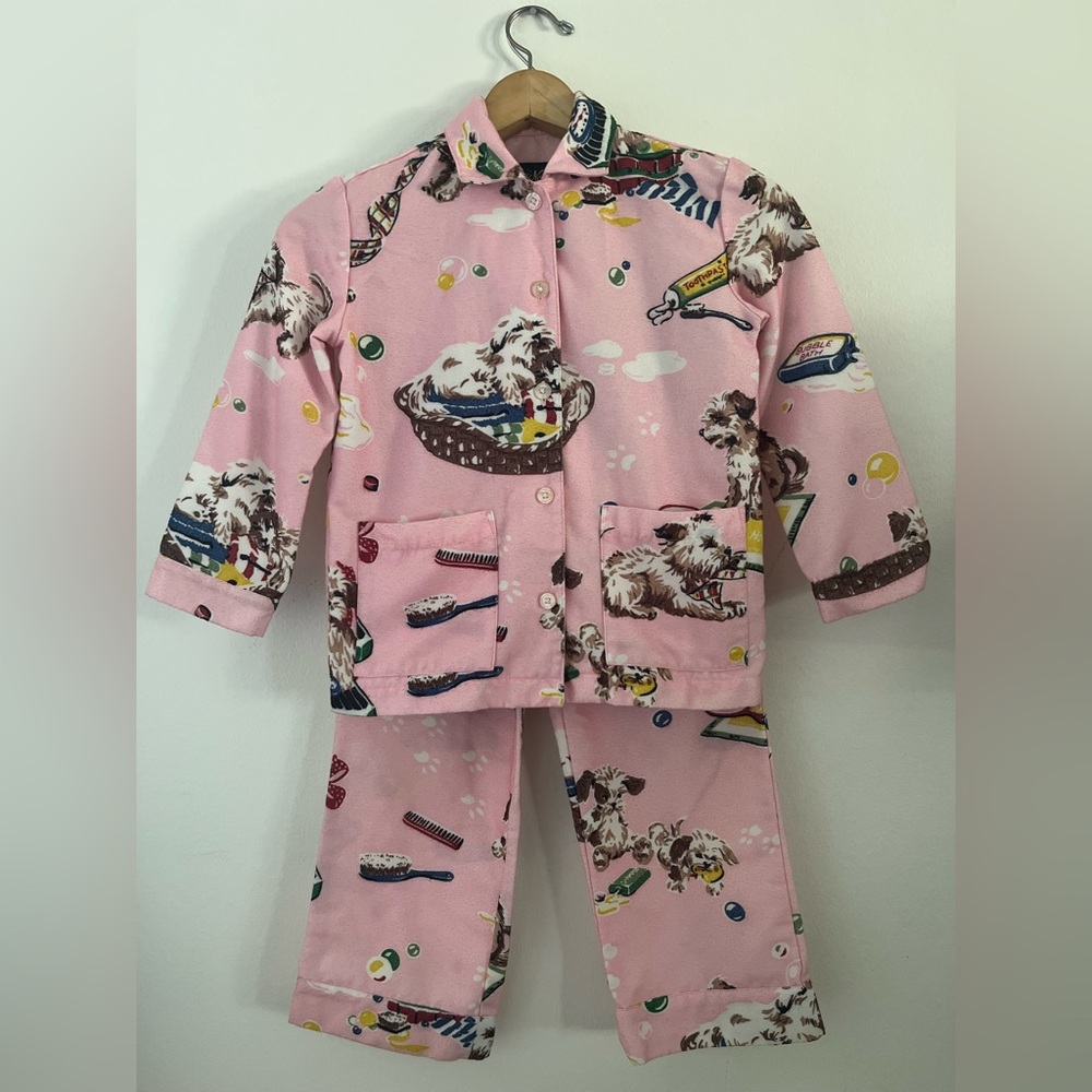 Nick & Nora Sleepwear Puppy Bubble Bath Pink Kids Pajamas Size Small/6X